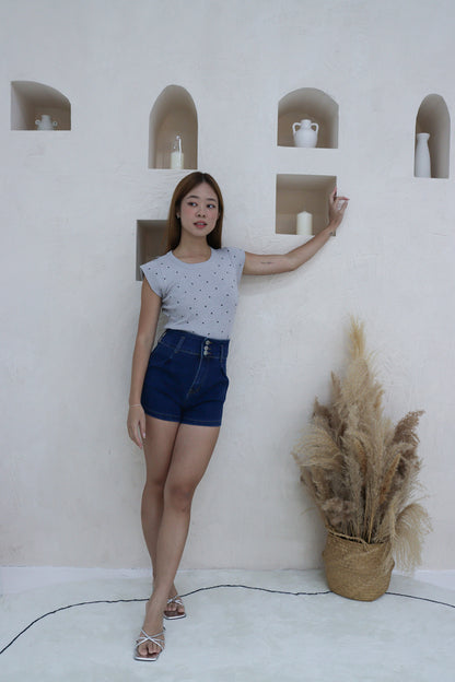 Amery Polka Dot Soft Knit Top in Grey