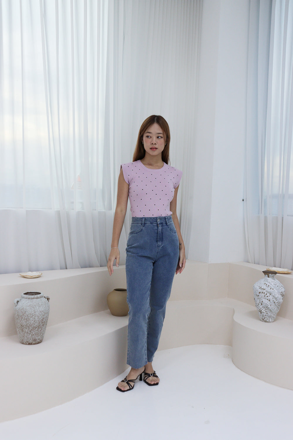 AVERYDAY Amery Polka Dot Soft Knit Top in Lilac