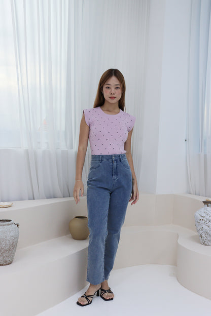 Amery Polka Dot Soft Knit Top in Lilac