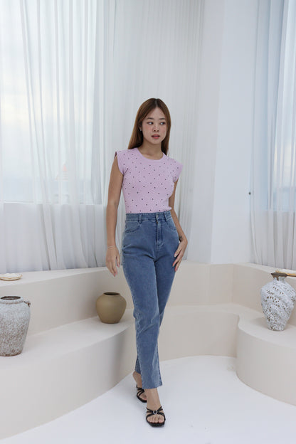 Amery Polka Dot Soft Knit Top in Lilac