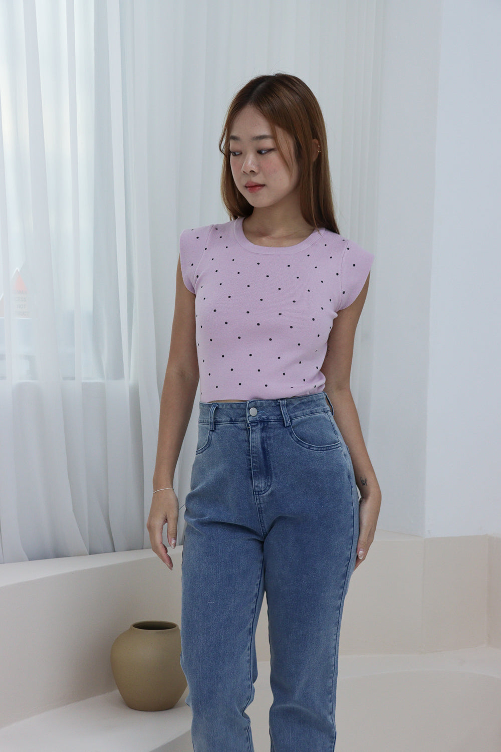 AVERYDAY Amery Polka Dot Soft Knit Top in Lilac