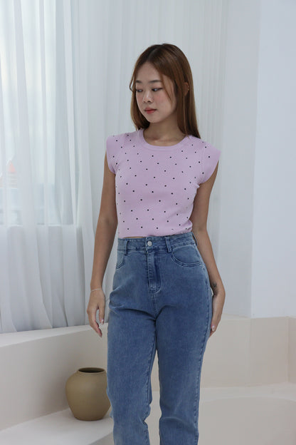Amery Polka Dot Soft Knit Top in Lilac