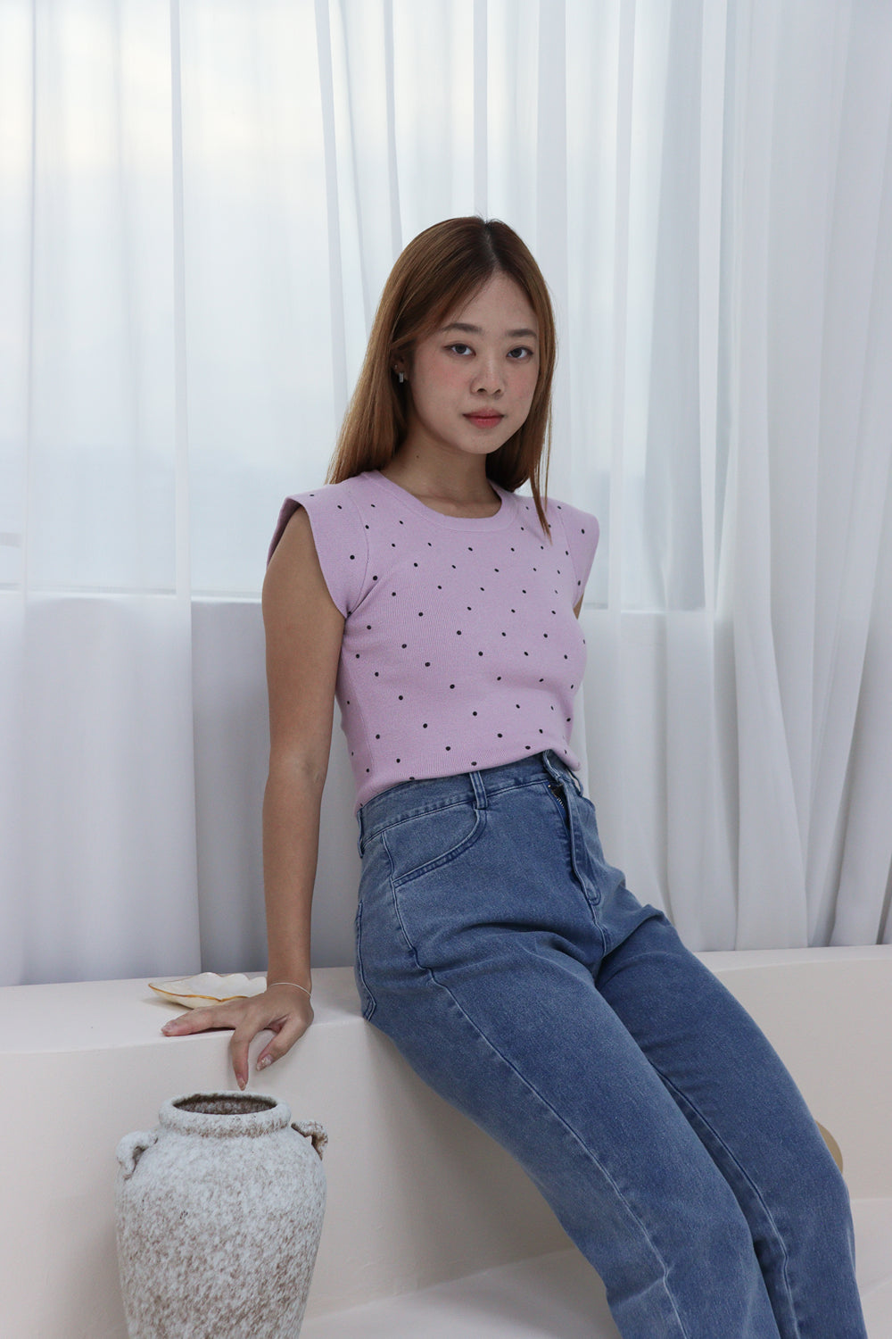 AVERYDAY Amery Polka Dot Soft Knit Top in Lilac