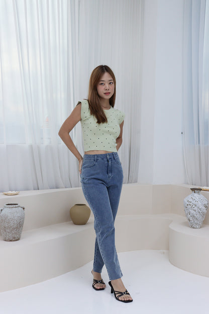 Amery Polka Dot Soft Knit Top in Green