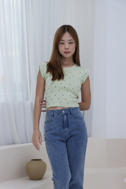 Amery Polka Dot Soft Knit Top in Green