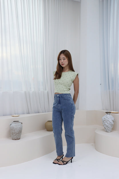 Amery Polka Dot Soft Knit Top in Green