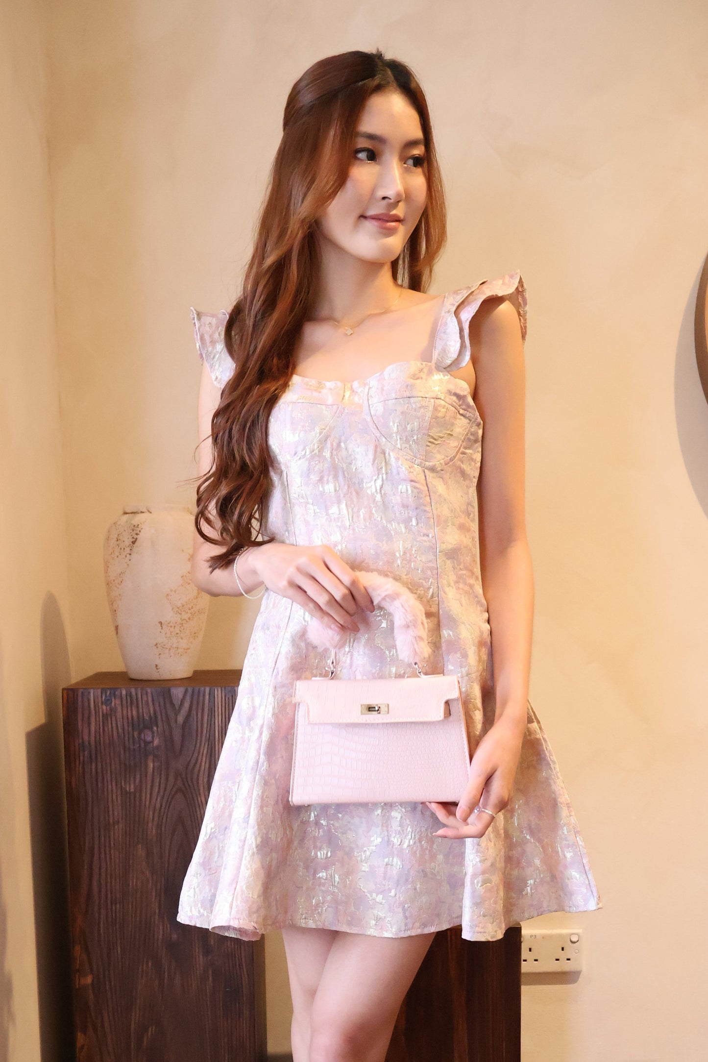 *CNY* Xian Mermaid Flutter Sleeve Dress In Quartz (Pink)