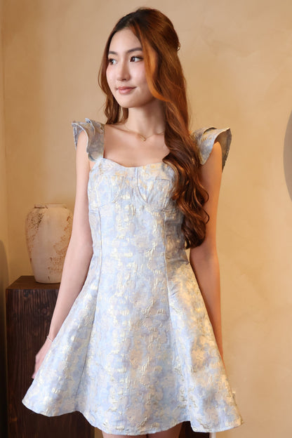 *CNY* Xian Mermaid Flutter Sleeve Dress In Aquamarine (Blue)