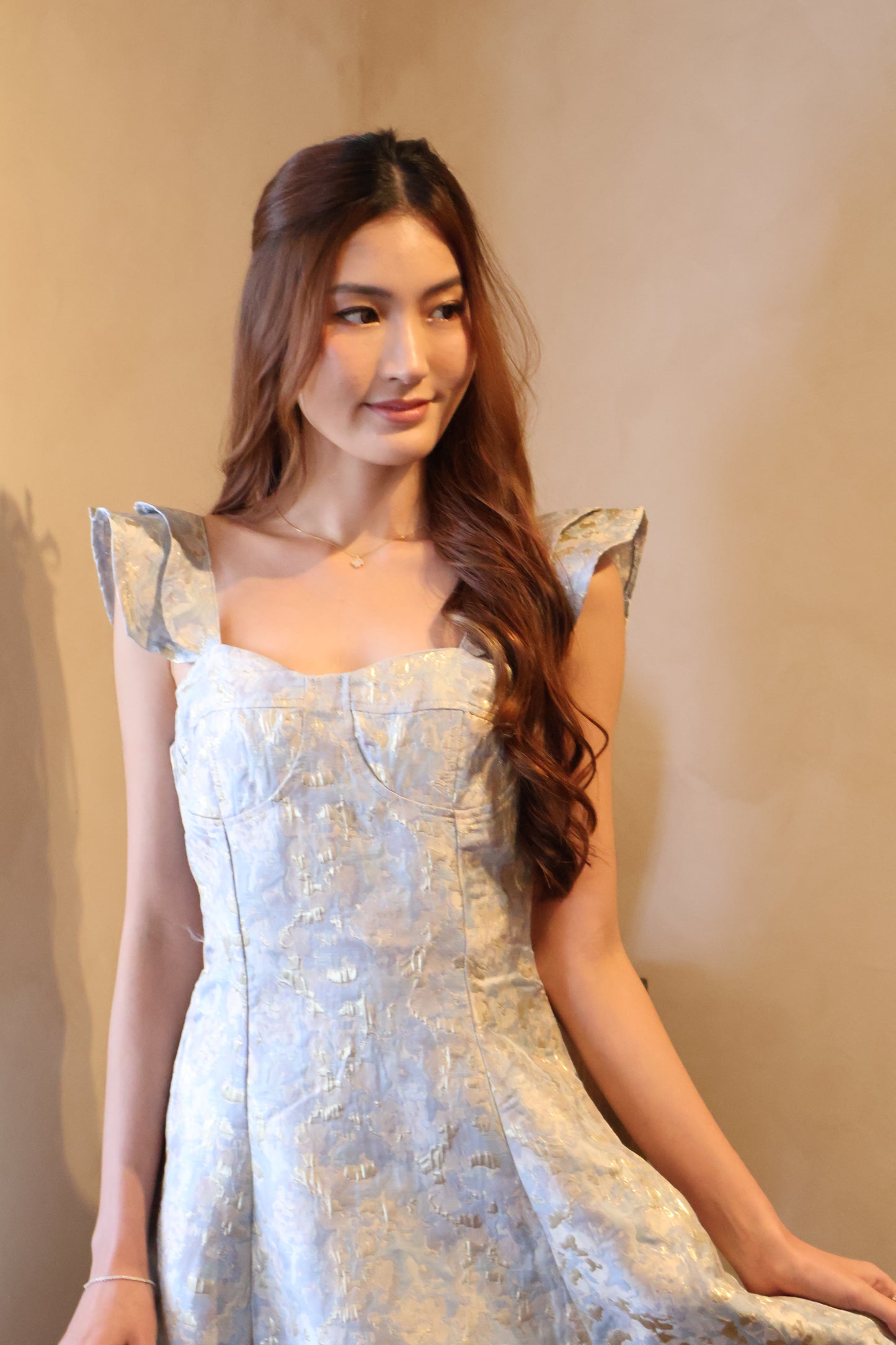 *CNY* Xian Mermaid Flutter Sleeve Dress In Aquamarine (Blue)