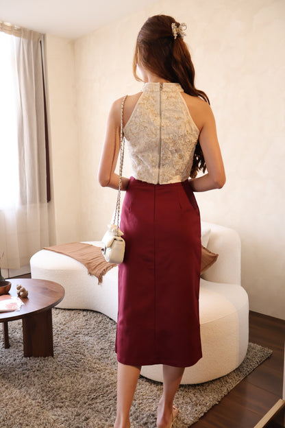 *CNY* Rong Oriental Knotted Skirt (With Inner Shorts) In Maroon