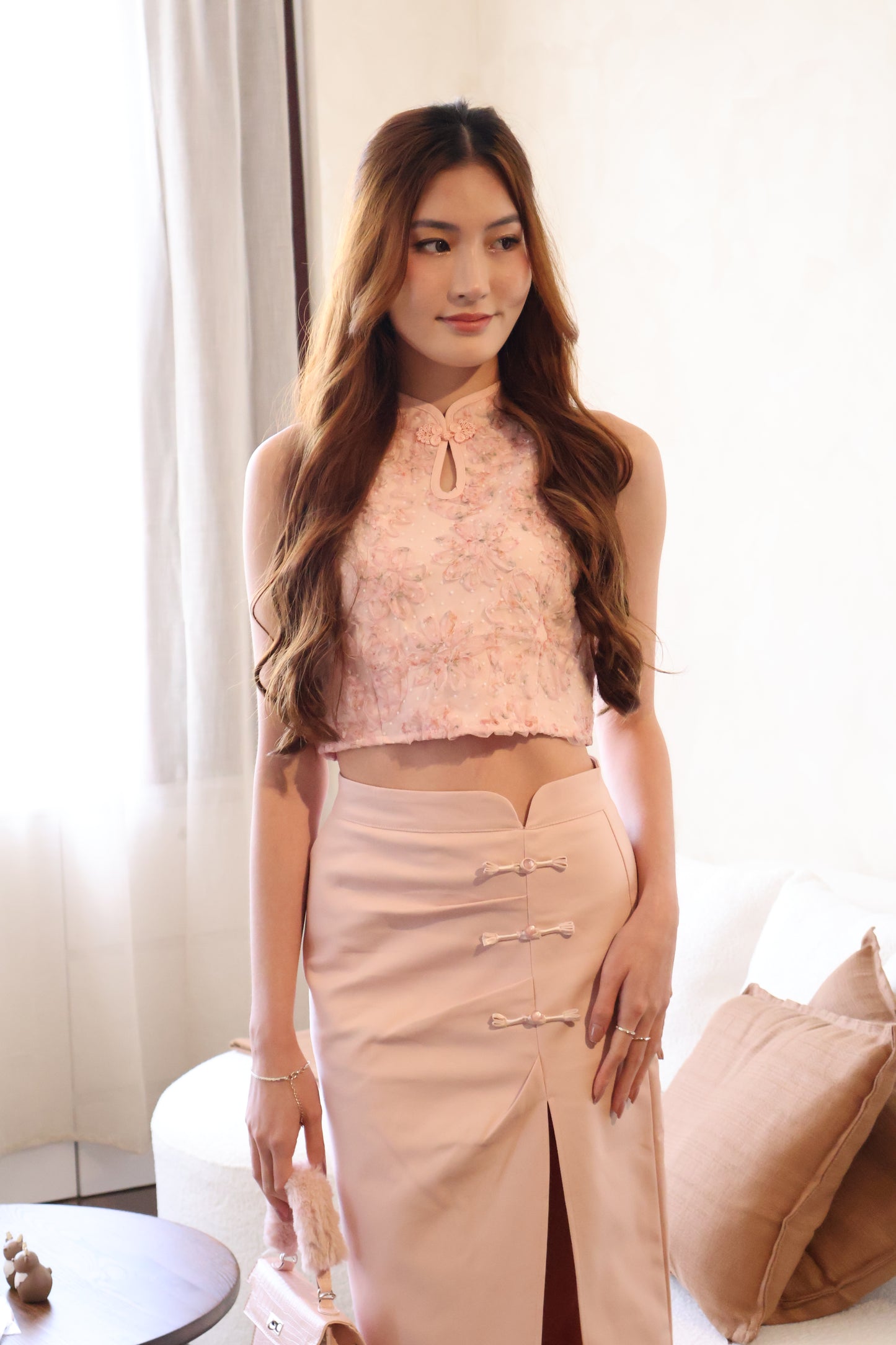 *CNY* Rong Oriental Knotted Skirt (With Inner Shorts) In Pink