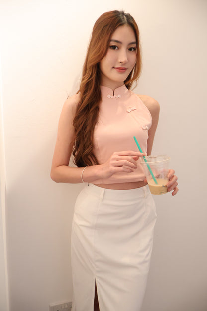 *CNY* Jìng Corduroy Classic Slit Skirt In White