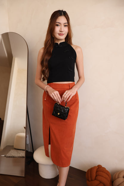 *CNY* Jìng Corduroy Classic Slit Skirt In Mandarin