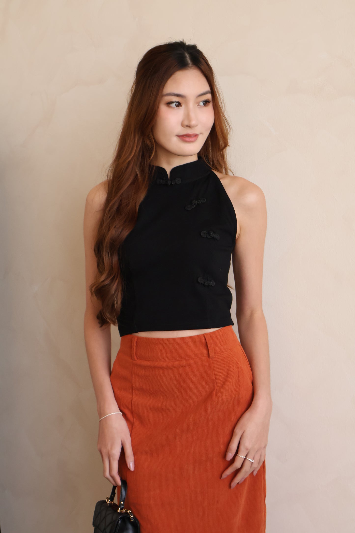 *CNY* Jìng Corduroy Classic Slit Skirt In Mandarin