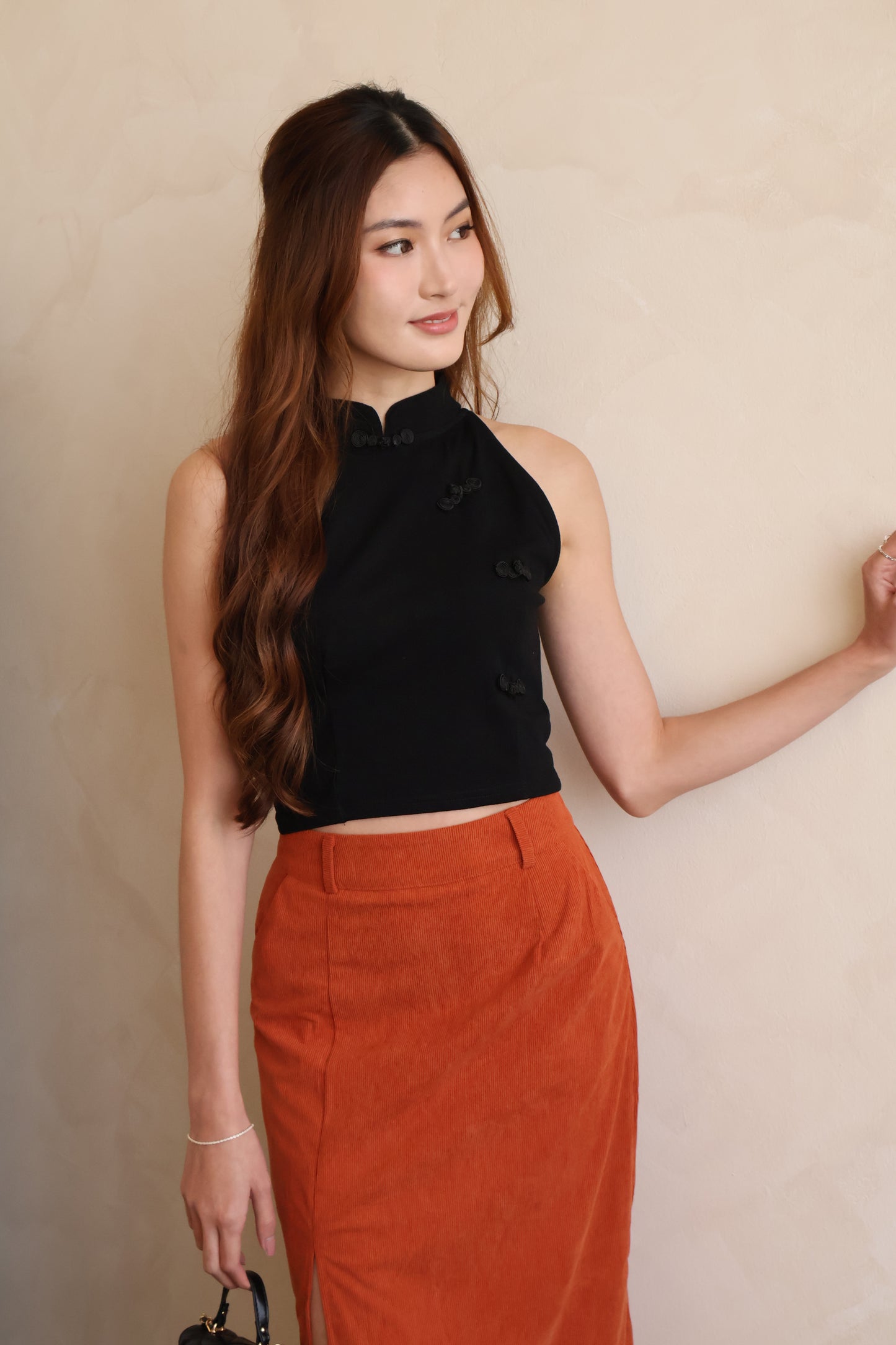 *CNY* Jìng Corduroy Classic Slit Skirt In Mandarin