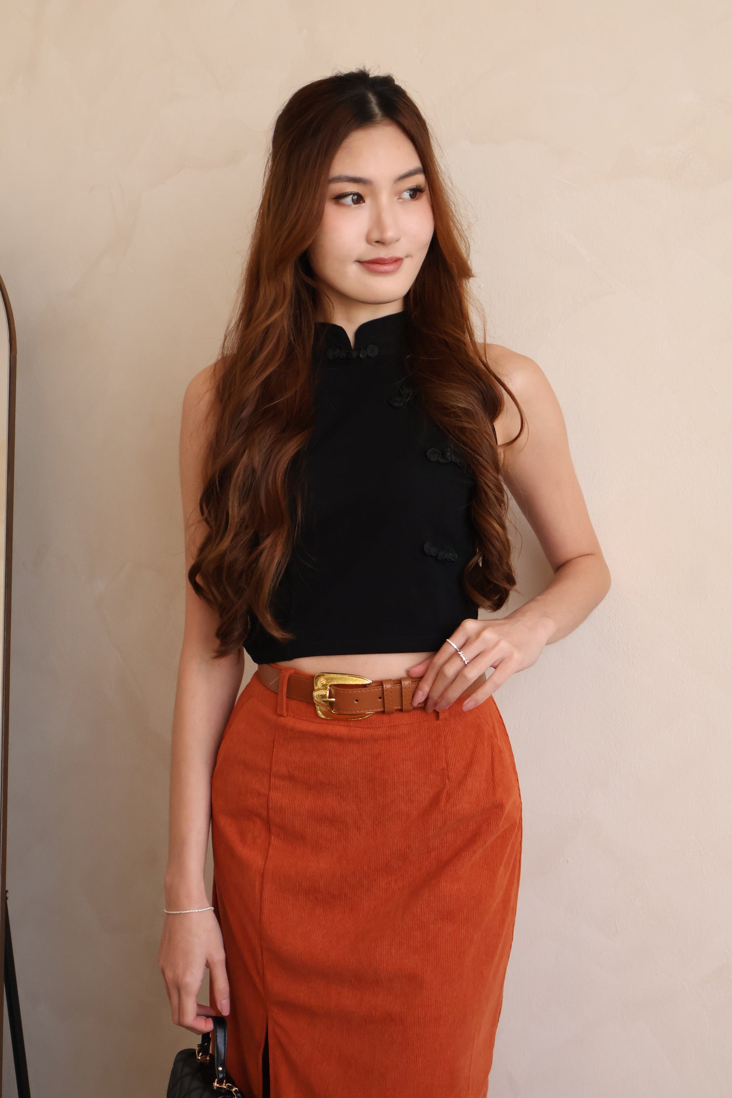 *CNY* Jìng Corduroy Classic Slit Skirt In Mandarin