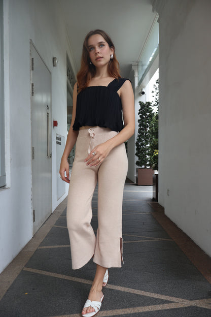 Cynthia Soft Knit Slit Pants in Oat