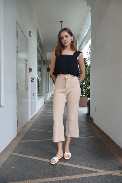 Cynthia Soft Knit Slit Pants in Oat