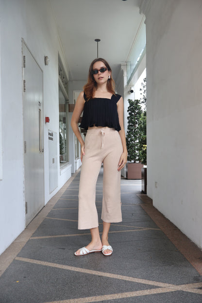 Cynthia Soft Knit Slit Pants in Oat