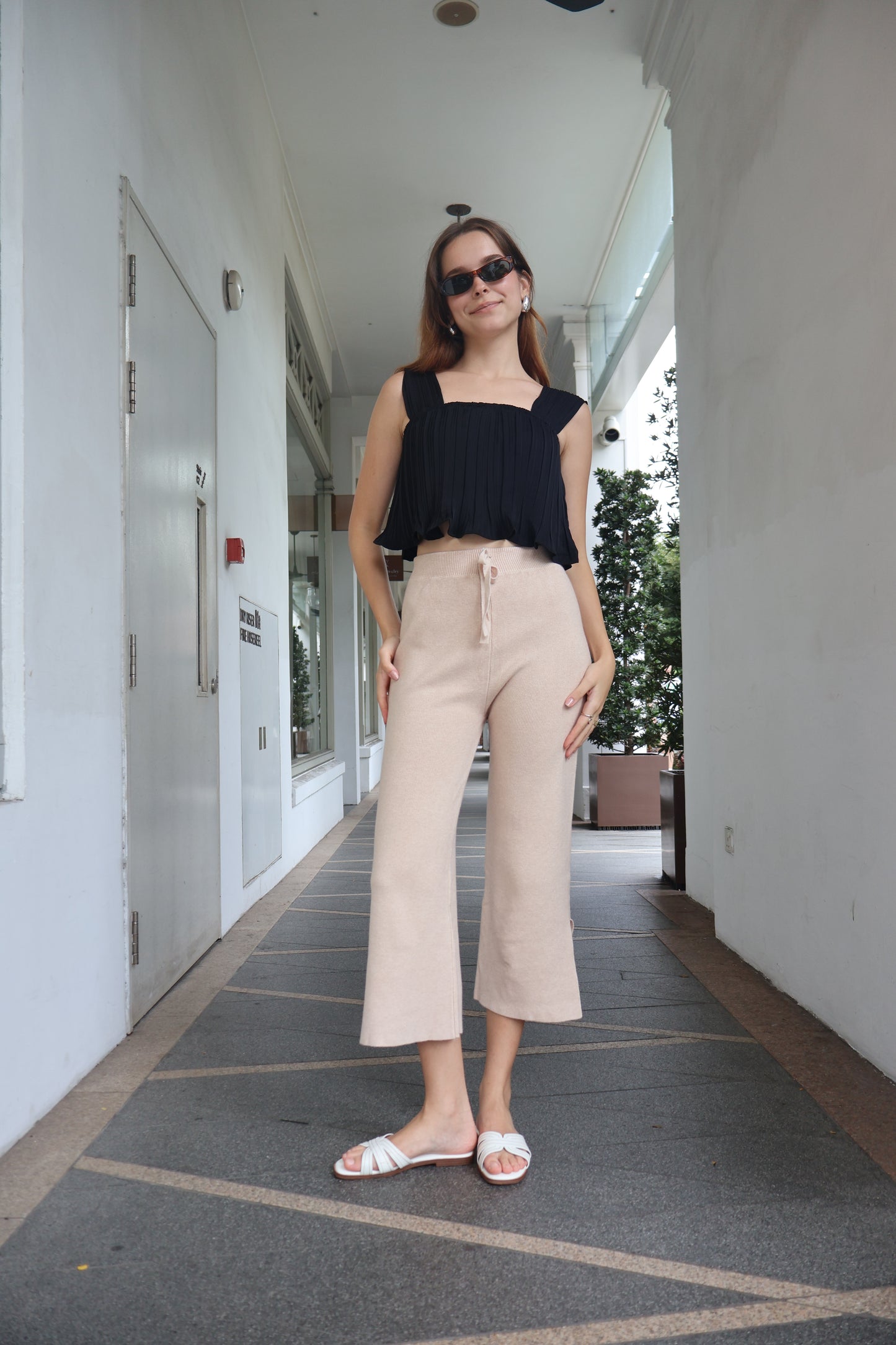 Cynthia Soft Knit Slit Pants in Oat