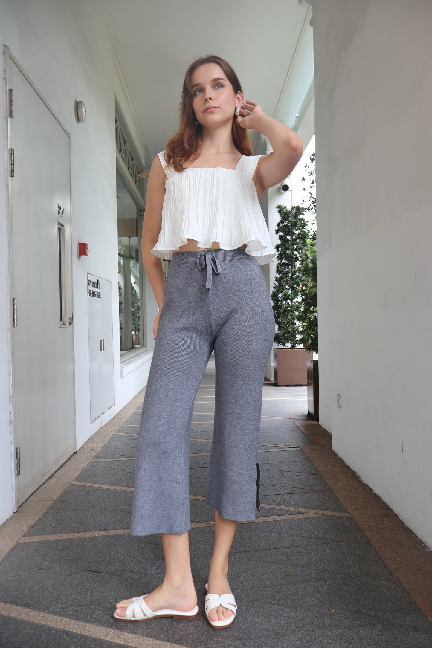 Cynthia Soft Knit Slit Pants in Grey