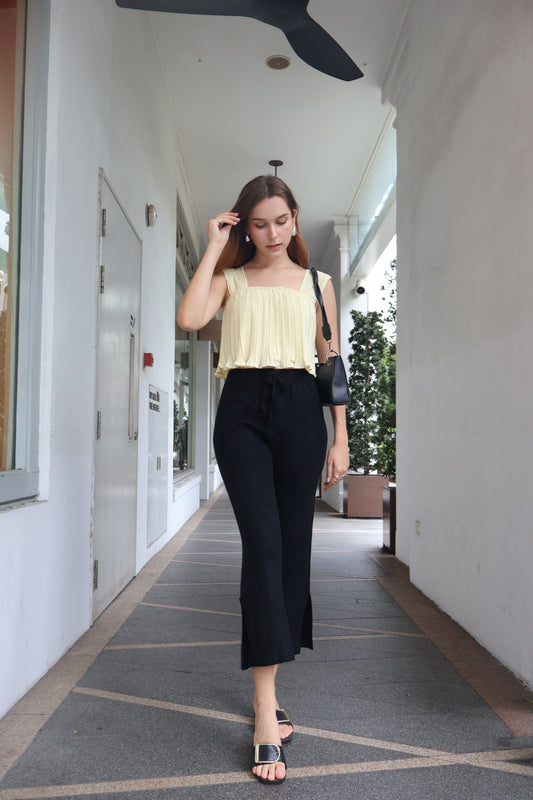 Cynthia Soft Knit Slit Pants in Black