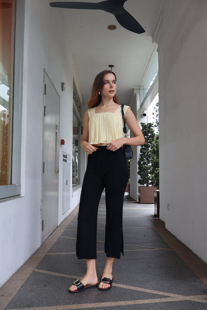 Cynthia Soft Knit Slit Pants in Black