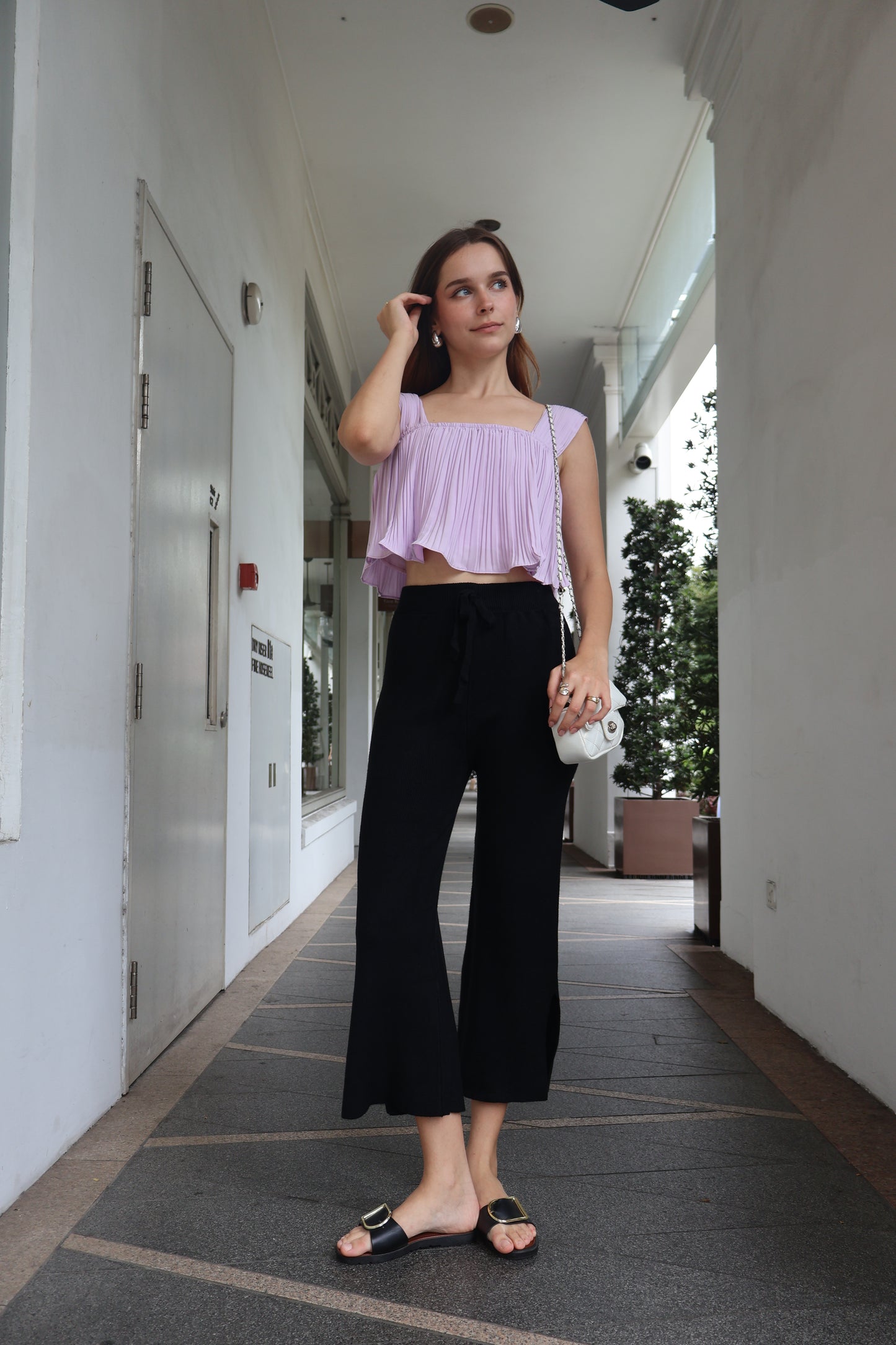 Cynthia Soft Knit Slit Pants in Black