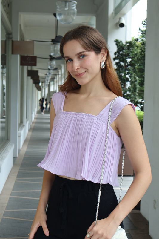 Melia Pleated Flowy Strap Top in Lavender