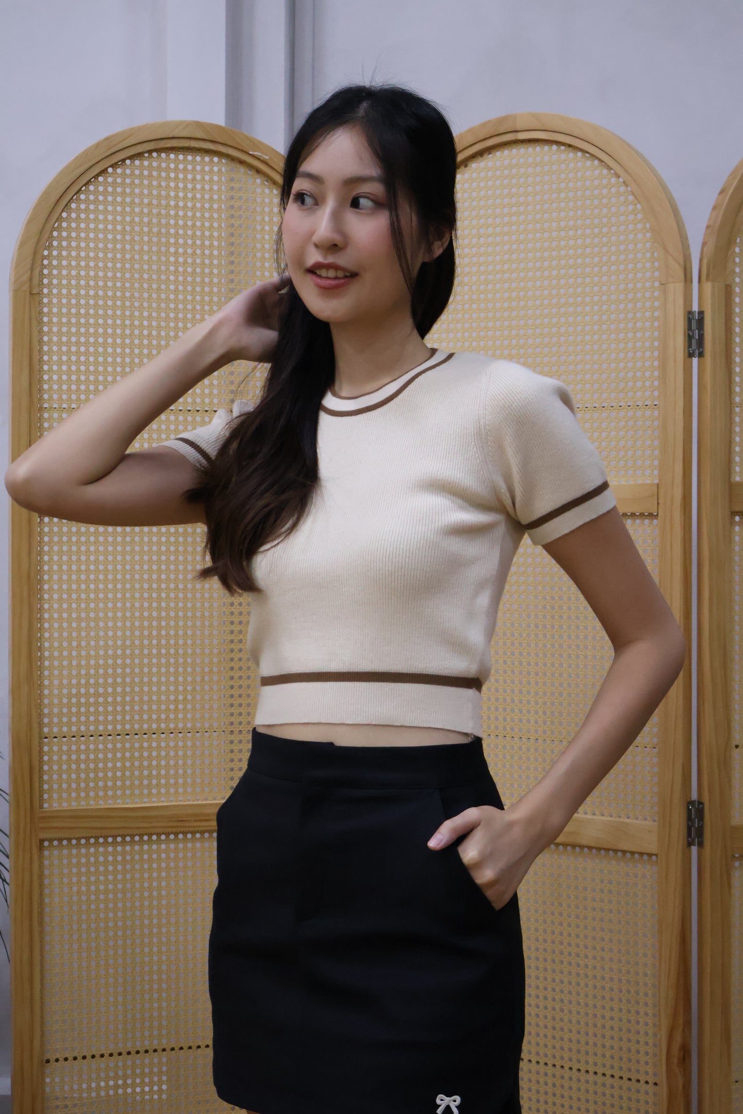 Meryl Ribbon Curve Hem Skorts In Black