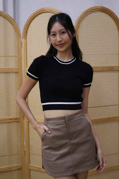 Meryl Ribbon Curve Hem Skorts In Earth