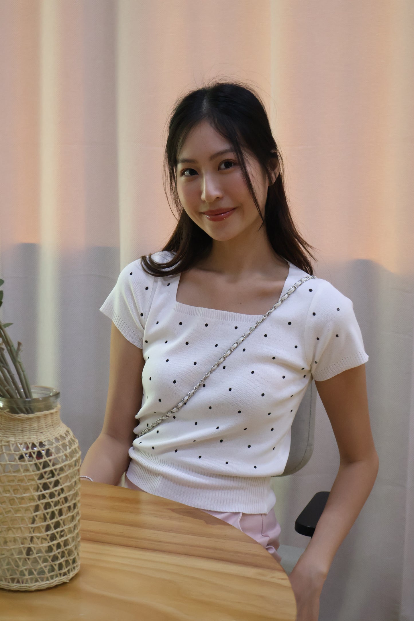 Germaine Polka Dotted Soft Knit Top in White