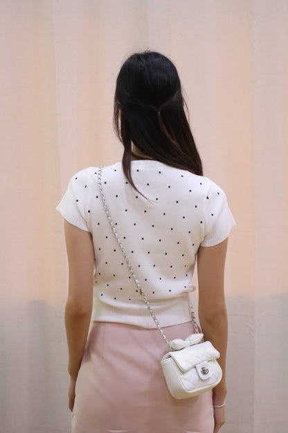 Germaine Polka Dotted Soft Knit Top in White