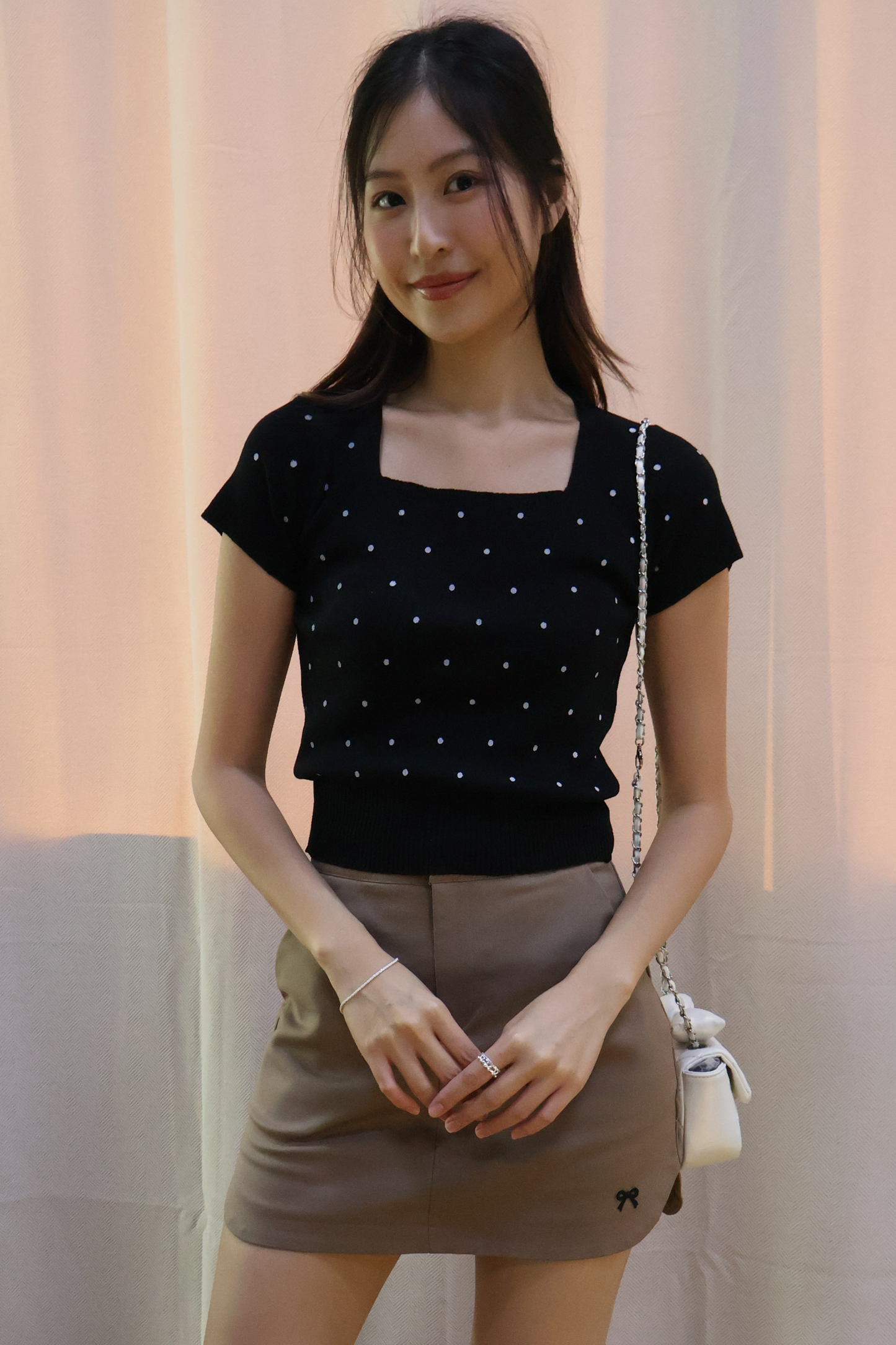 RESTOCKED - Germaine Polka Dotted Soft Knit Top in Black