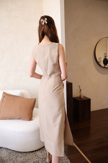 Fanny Square Neck Top & Skirt Co-Ords Set In Khaki