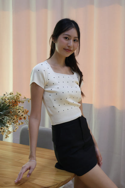 Germaine Polka Dotted Soft Knit Top in Cream