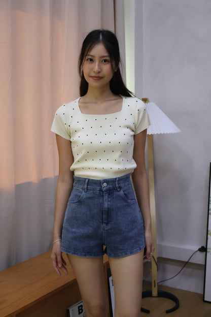 Germaine Polka Dotted Soft Knit Top in Cream