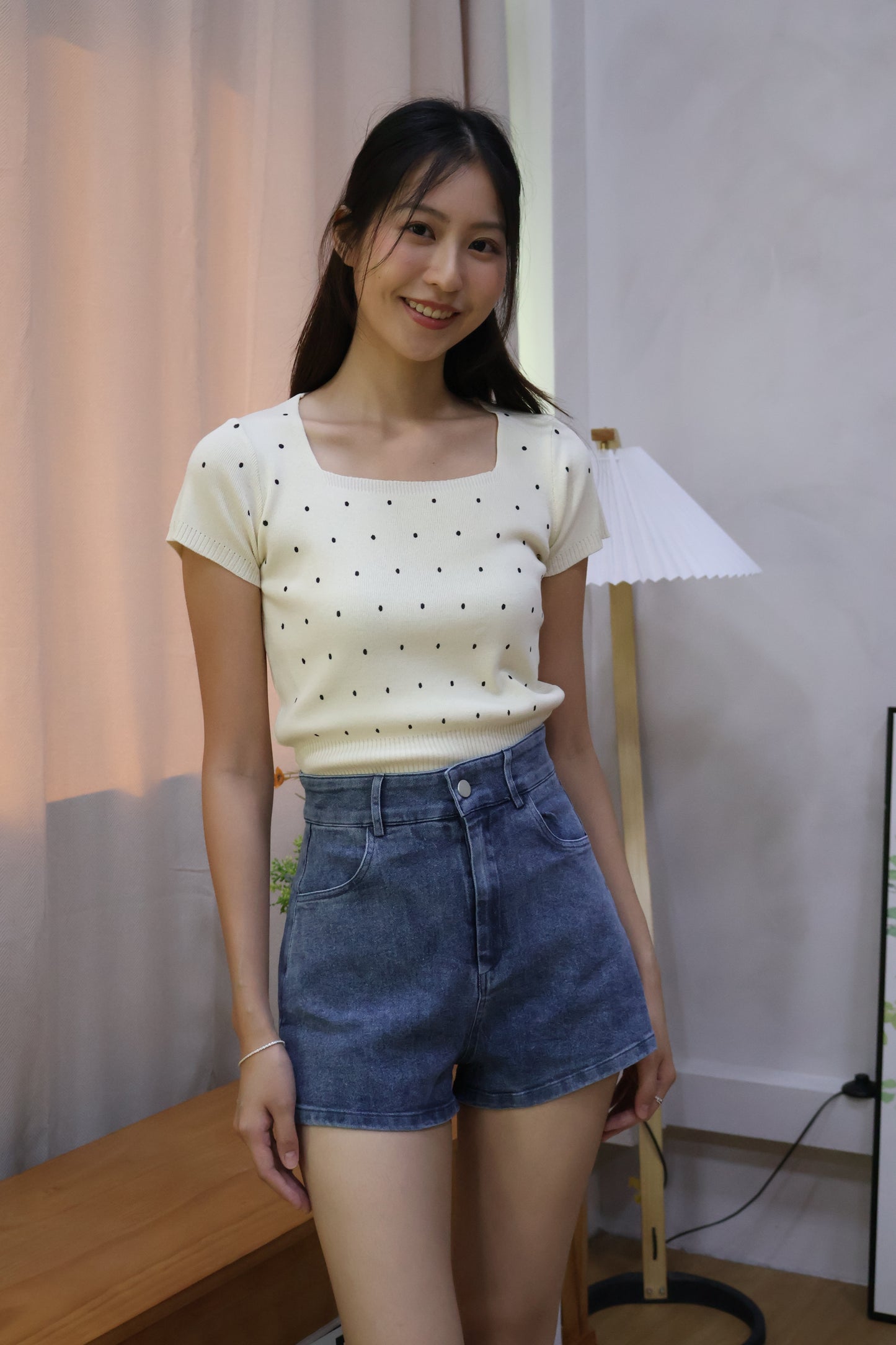 Germaine Polka Dotted Soft Knit Top in Cream