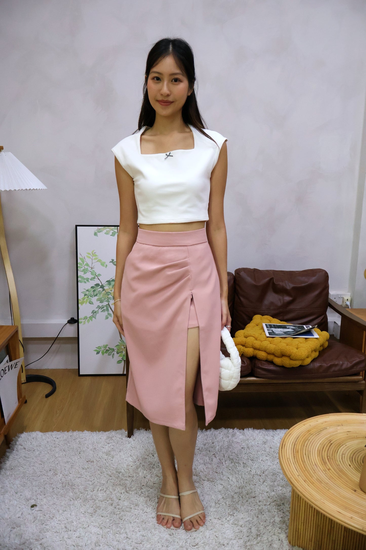 Flyne Ribbon Square Neck Top In White