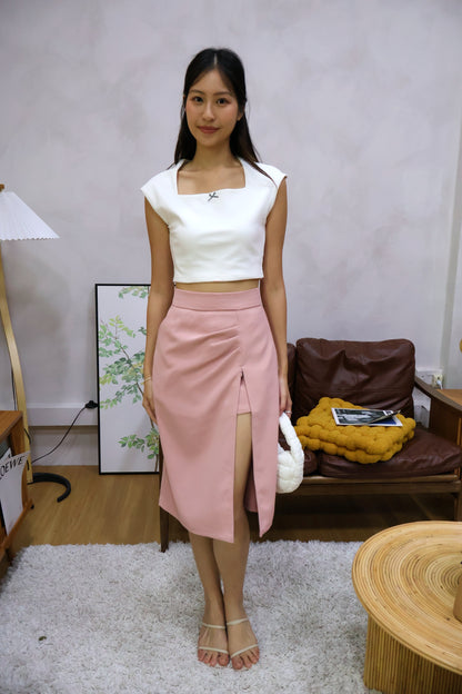 Flyne Ribbon Square Neck Top In White