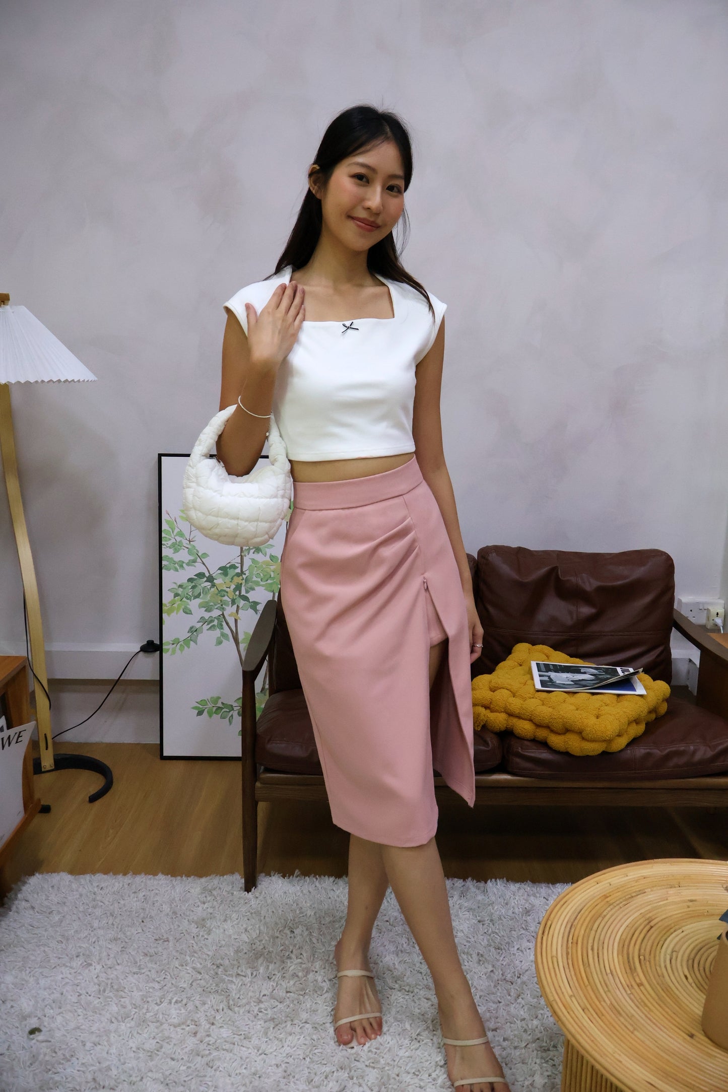 Flyne Ribbon Square Neck Top In White