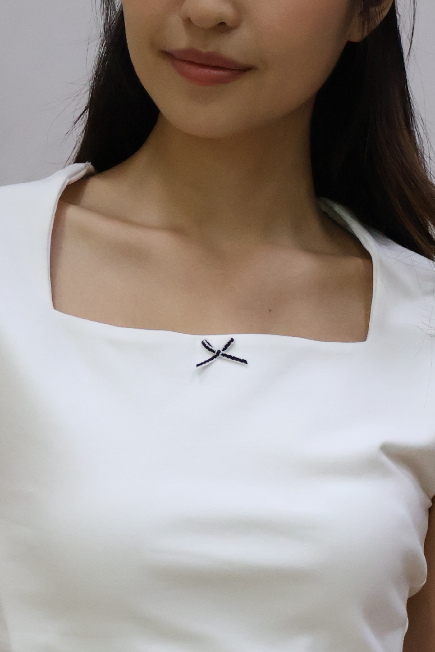 Flyne Ribbon Square Neck Top In White