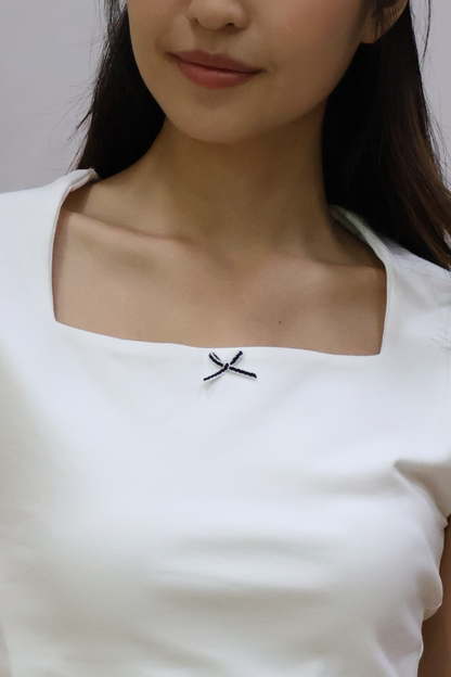 Flyne Ribbon Square Neck Top In White