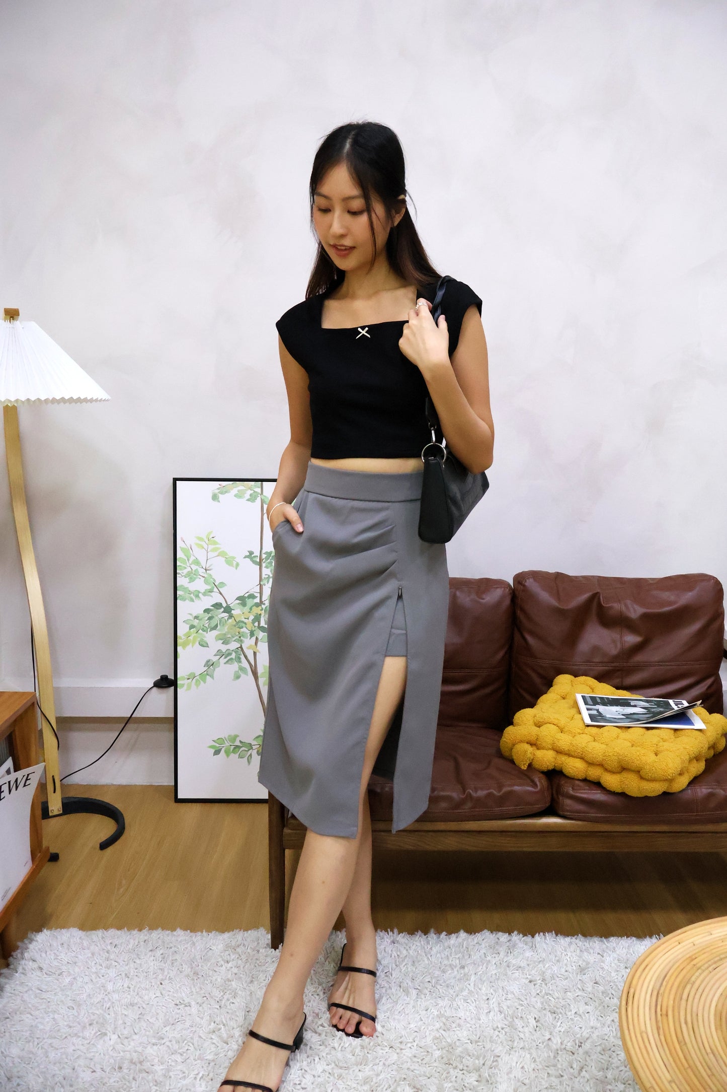 Flyne Ribbon Square Neck Top In Black