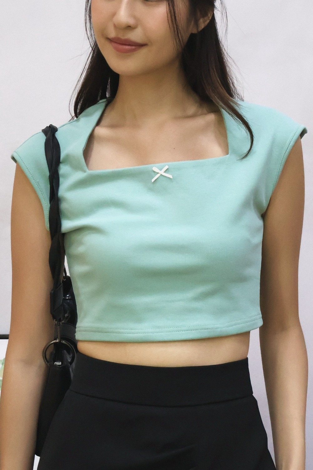 Flyne Ribbon Square Neck Top In Green