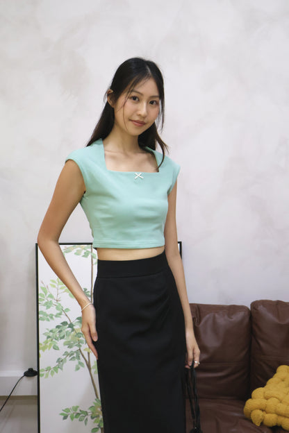 Flyne Ribbon Square Neck Top In Green