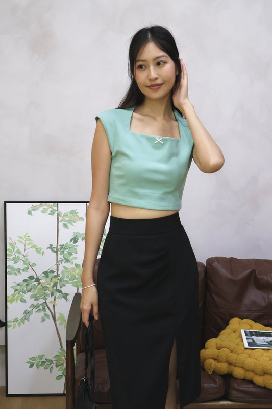 Flyne Ribbon Square Neck Top In Green