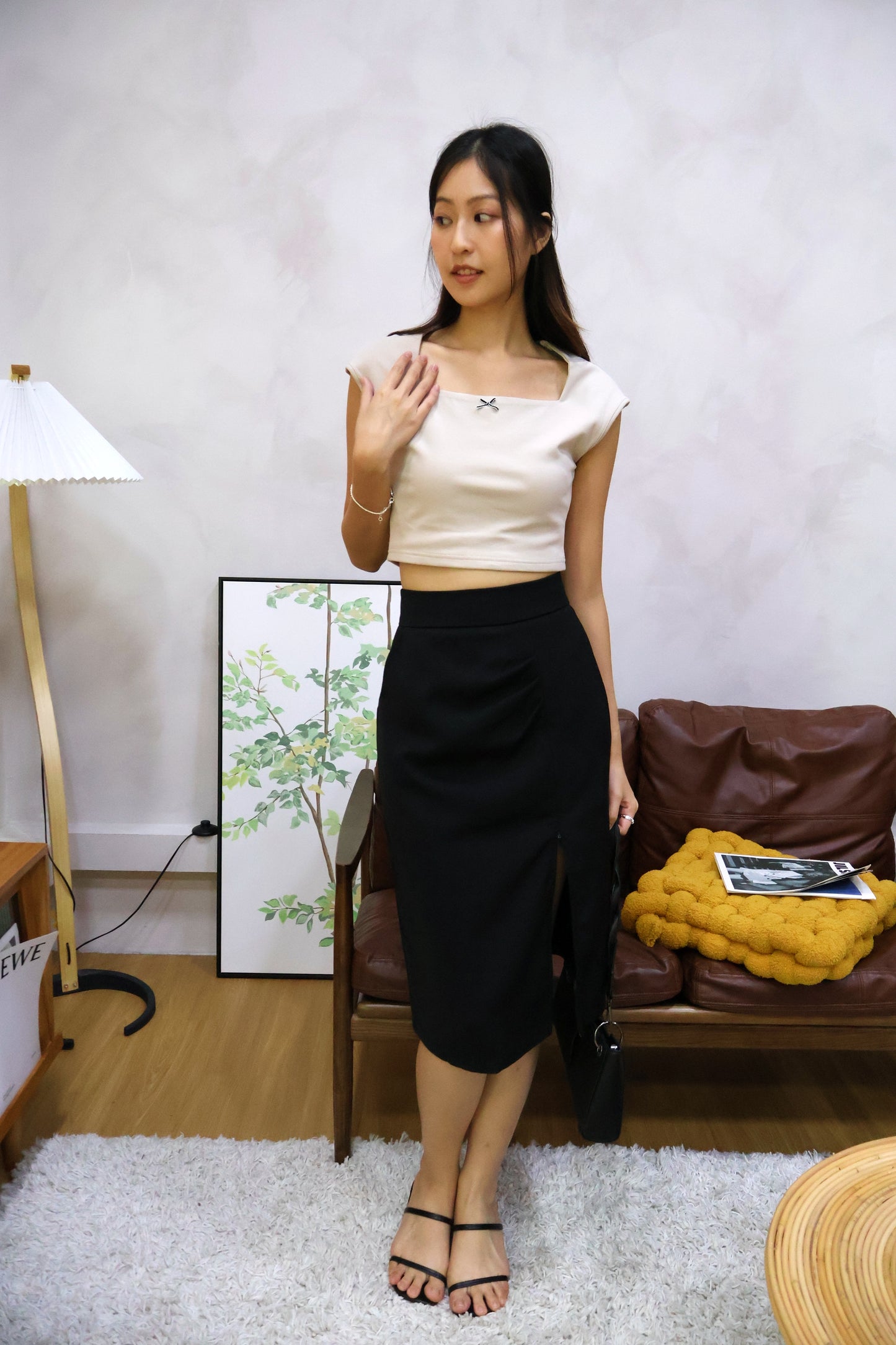 Flyne Ribbon Square Neck Top In Taupe