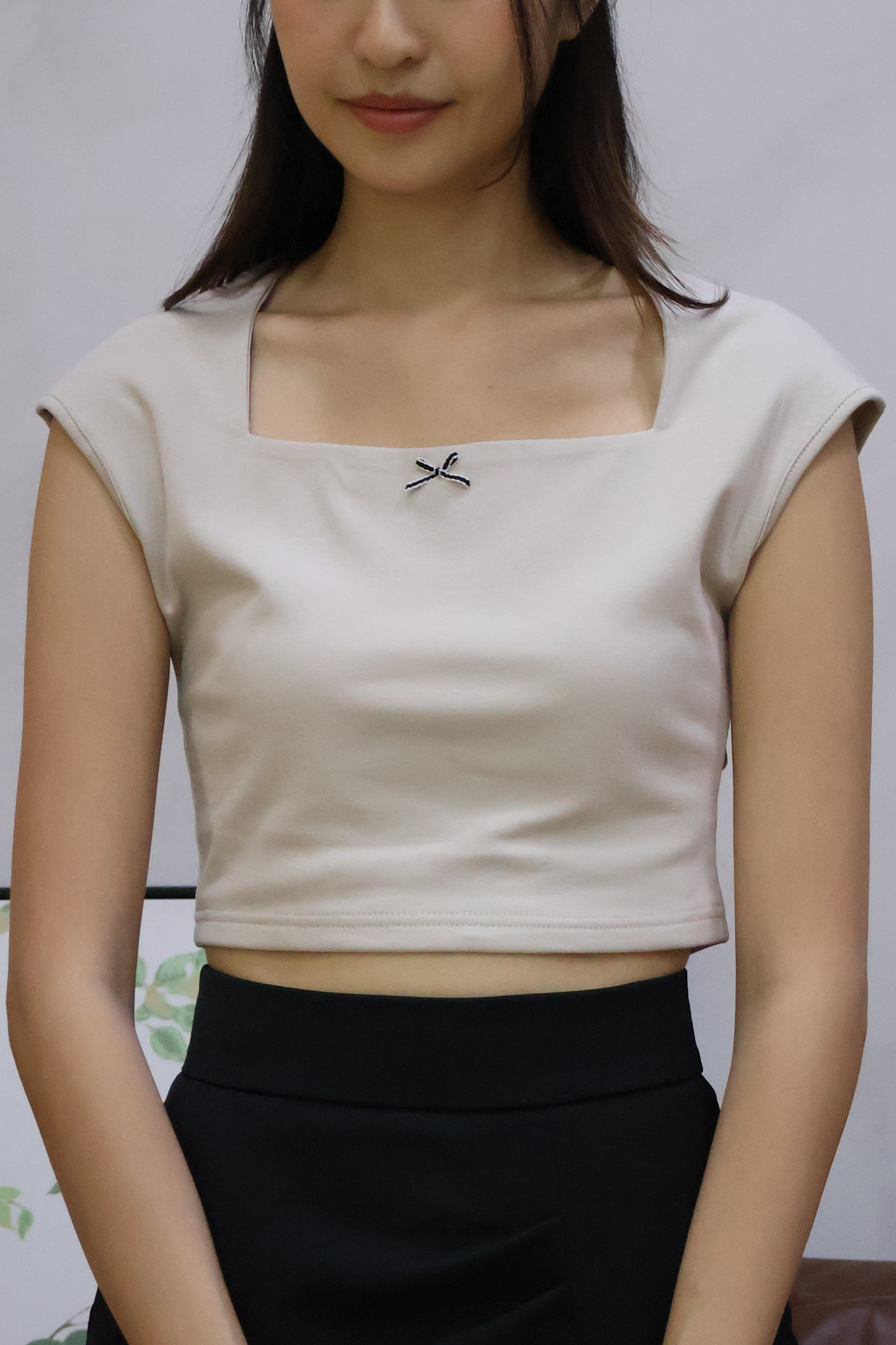 Flyne Ribbon Square Neck Top In Taupe