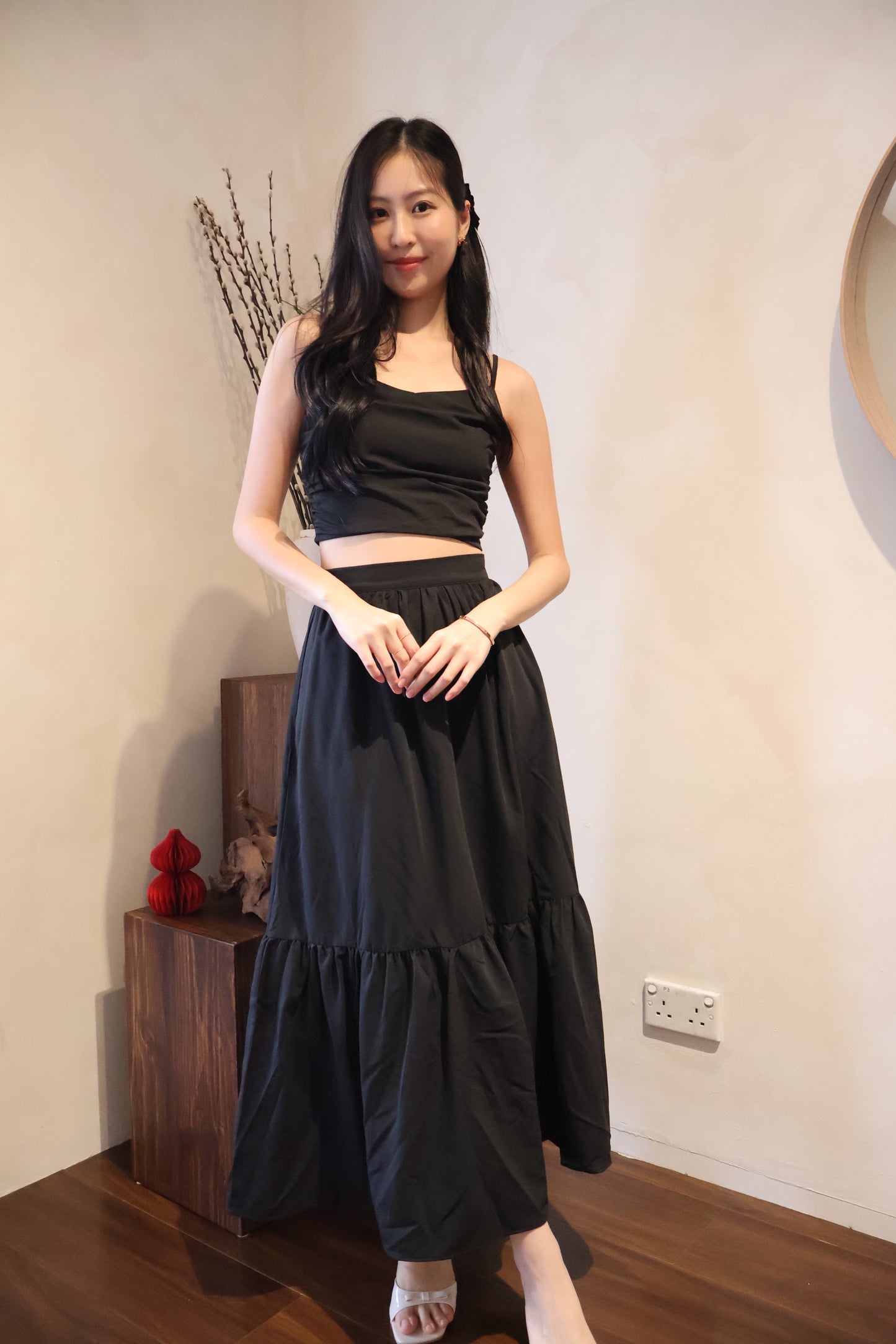 Enchanted Ruffles Midi Co-Ords Set In Black